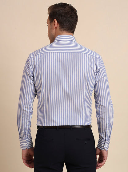 Blue & White Printed Slim Fit Formal Shirt | JadeBlue Super Luxe