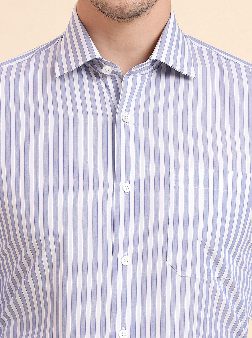 Blue & White Printed Slim Fit Formal Shirt | JadeBlue Super Luxe
