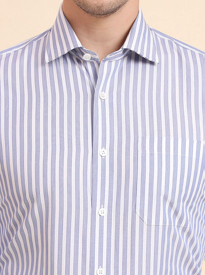 Blue & White Printed Slim Fit Formal Shirt | JadeBlue Super Luxe
