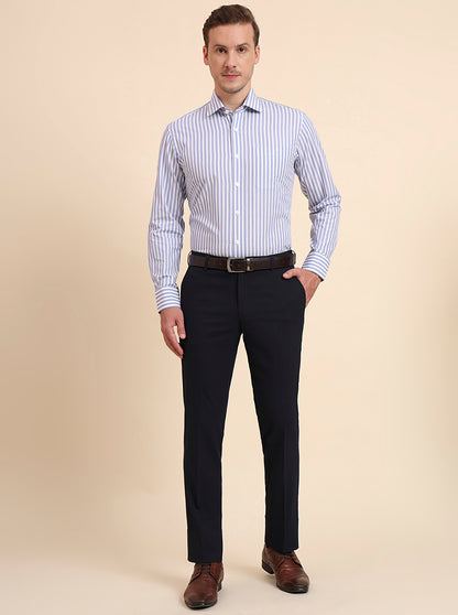 Blue & White Printed Slim Fit Formal Shirt | JadeBlue Super Luxe