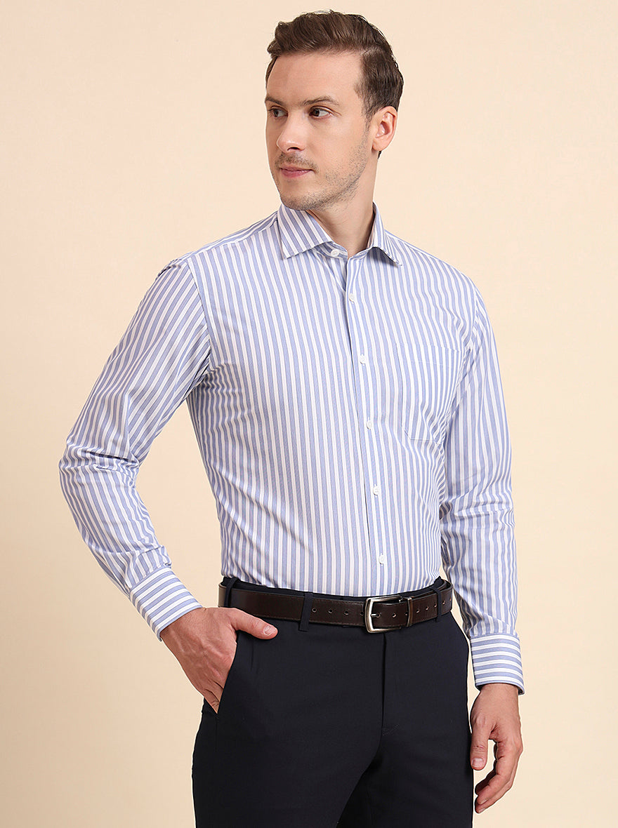 Blue & White Printed Slim Fit Formal Shirt | JadeBlue Super Luxe