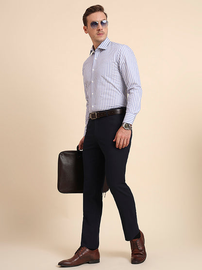 Blue & White Printed Slim Fit Formal Shirt | JadeBlue Super Luxe