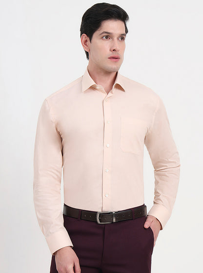 Cream Solid Regular Fit Formal Shirt | JadeBlue