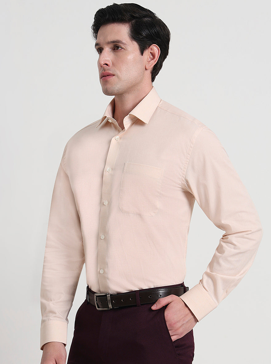 Cream Solid Regular Fit Formal Shirt | JadeBlue