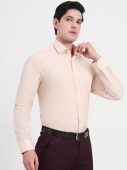 Cream Solid Regular Fit Formal Shirt | JadeBlue