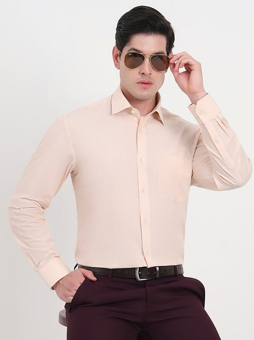 Cream Solid Regular Fit Formal Shirt | JadeBlue