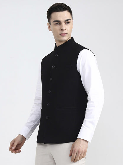 Black Solid Regular Fit Modi Jacket | JadeBlue