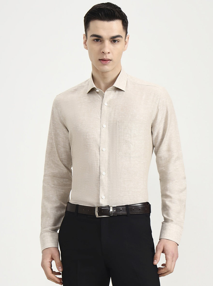 Beige Solid Slim Fit Formal Shirt | JadeBlue
