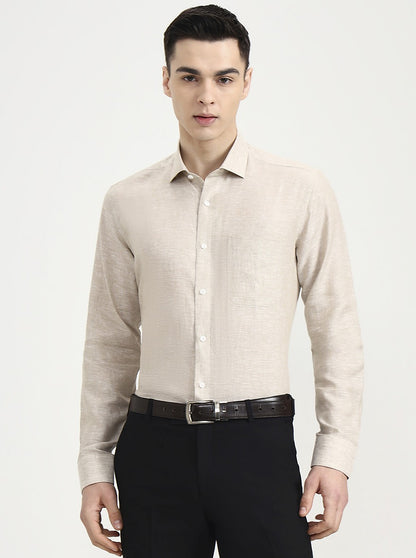 Beige Solid Slim Fit Formal Shirt | JadeBlue