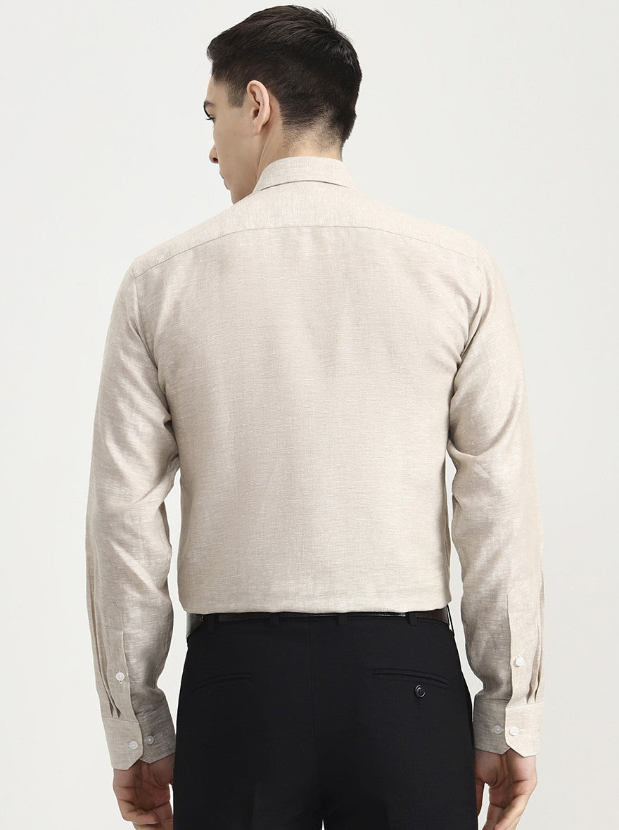 Beige Solid Slim Fit Formal Shirt | JadeBlue