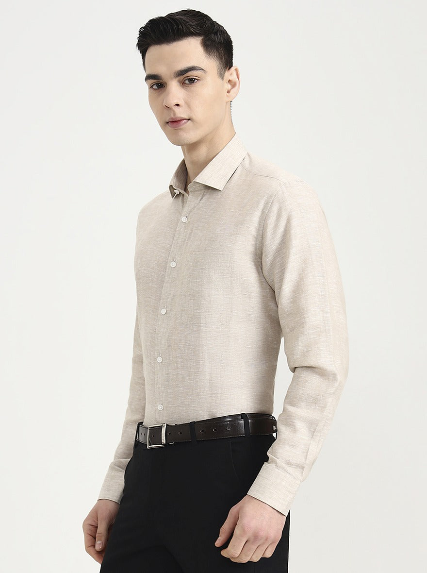 Beige Solid Slim Fit Formal Shirt | JadeBlue