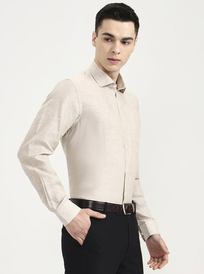 Beige Solid Slim Fit Formal Shirt | JadeBlue