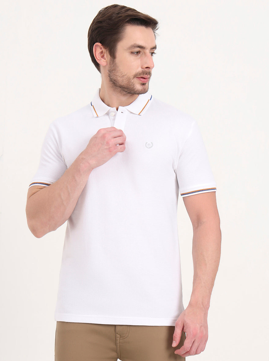 White Solid Slim Fit Polo T-Shirt | Greenfibre
