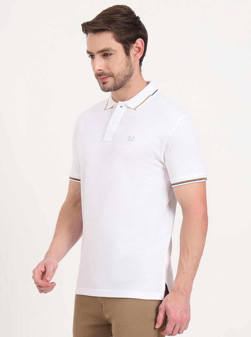 White Solid Slim Fit Polo T-Shirt | Greenfibre