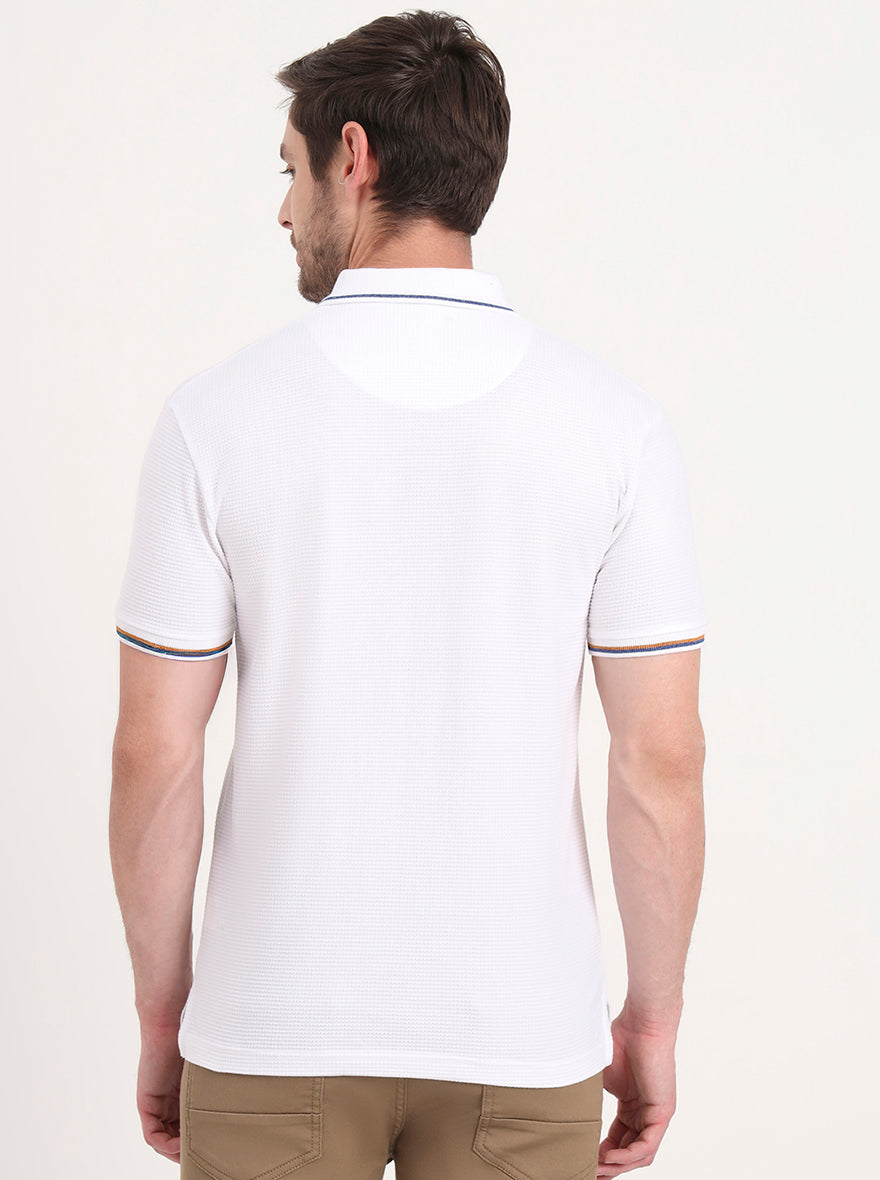 White Solid Slim Fit Polo T-Shirt | Greenfibre
