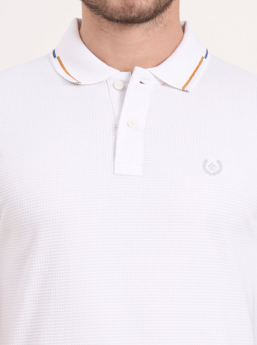 White Solid Slim Fit Polo T-Shirt | Greenfibre