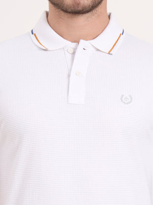 White Solid Slim Fit Polo T-Shirt | Greenfibre