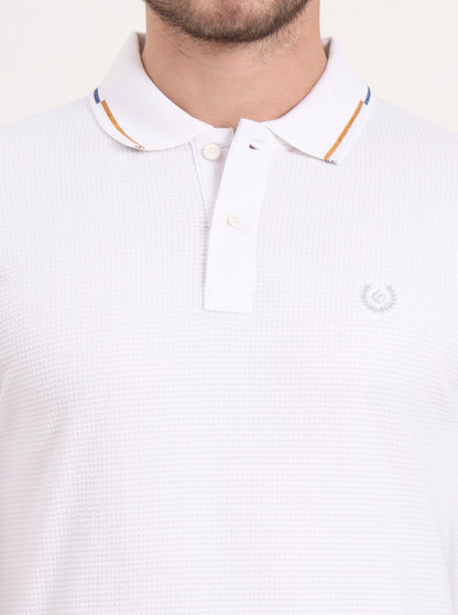 White Solid Slim Fit Polo T-Shirt | Greenfibre