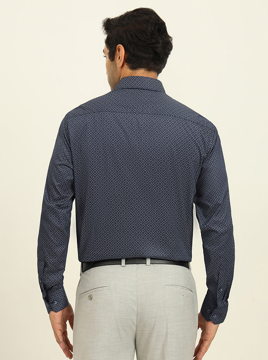 Blue Printed Regular Fit Formal Shirt | JadeBlue