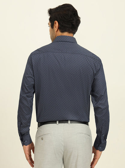 Blue Printed Regular Fit Formal Shirt | JadeBlue