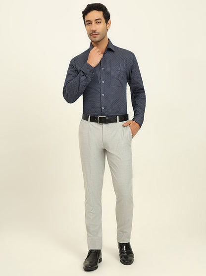 Blue Printed Regular Fit Formal Shirt | JadeBlue