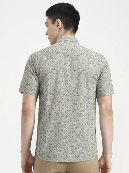 Green Printed Tailored Fit Semi Casual Shirt | JadeBlue