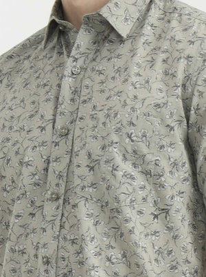 Green Printed Tailored Fit Semi Casual Shirt | JadeBlue