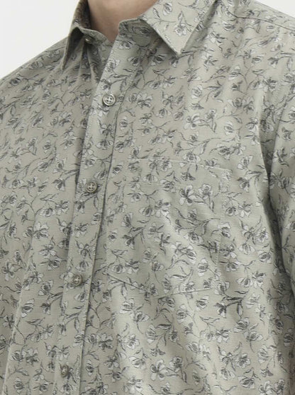 Green Printed Tailored Fit Semi Casual Shirt | JadeBlue