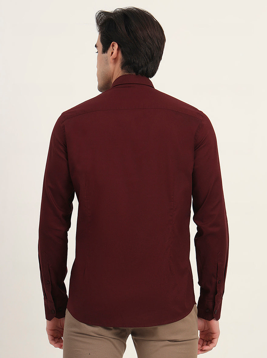 Maroon Solid Slim Fit Semi Casual Shirt | Greenfibre