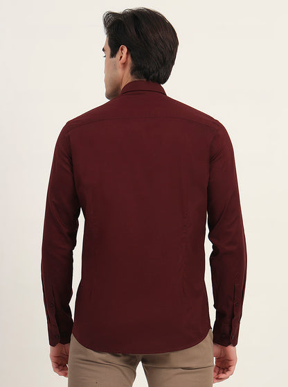 Maroon Solid Slim Fit Semi Casual Shirt | Greenfibre