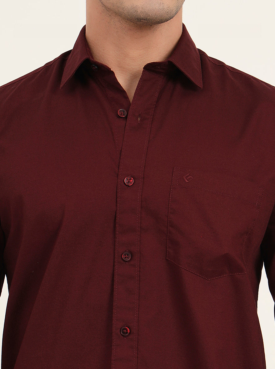 Maroon Solid Slim Fit Semi Casual Shirt | Greenfibre