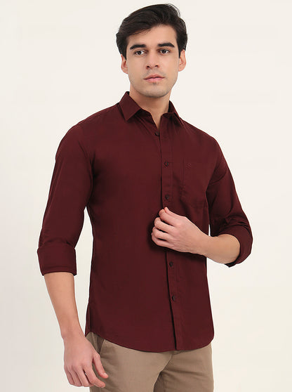 Maroon Solid Slim Fit Semi Casual Shirt | Greenfibre