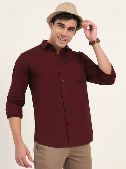Maroon Solid Slim Fit Semi Casual Shirt | Greenfibre