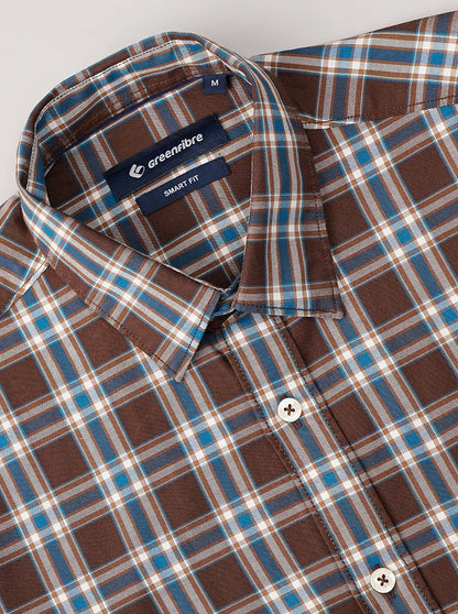 Brown Checked Smart Fit Semi Casual Shirt | Greenfibre