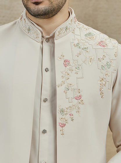 Fawn Embroidered Kurta Pajama with Koti | Virasana