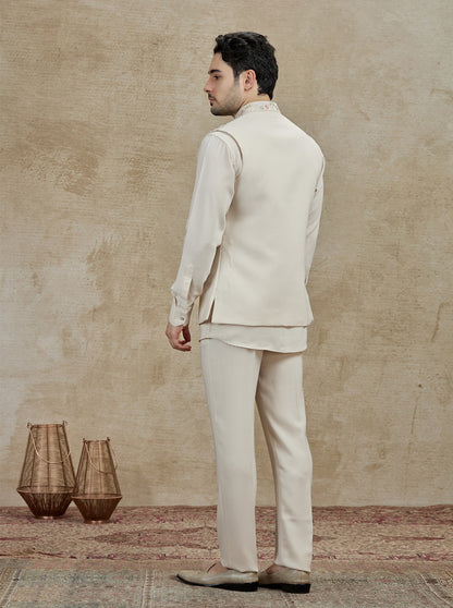 Fawn Embroidered Kurta Pajama with Koti | Virasana
