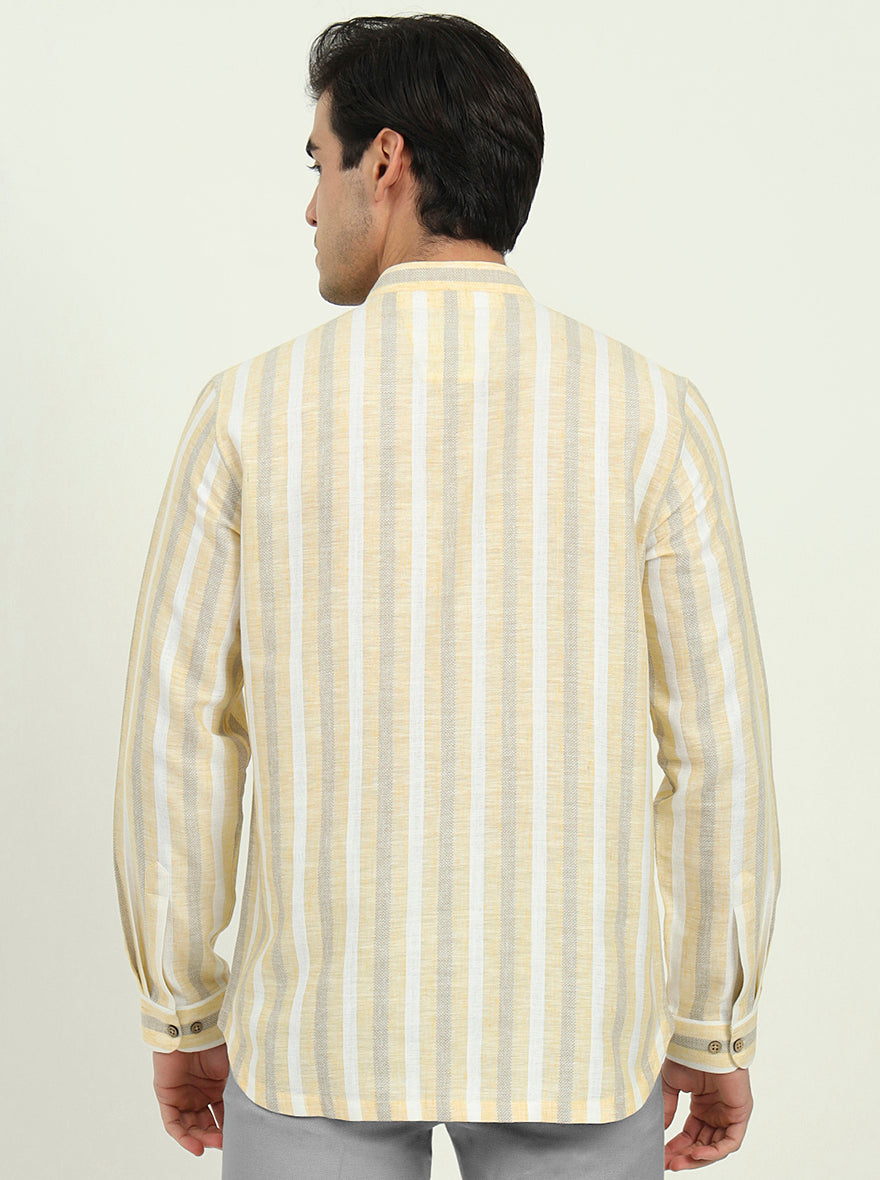 Yellow Striped Slim Fit Party Wear Kurta | Greenfibre