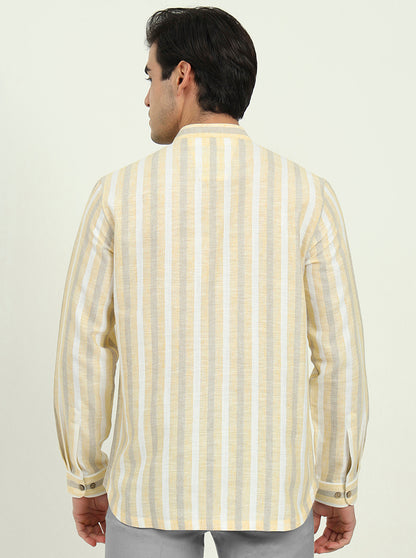 Yellow Striped Slim Fit Party Wear Kurta | Greenfibre