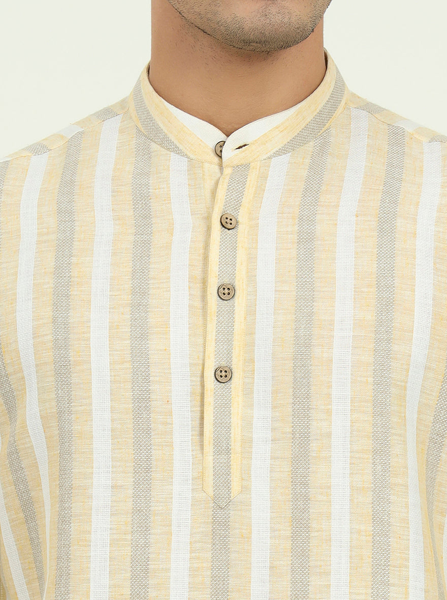 Yellow Striped Slim Fit Party Wear Kurta | Greenfibre