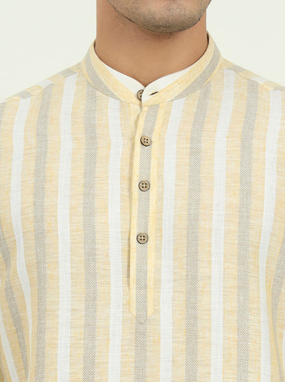 Yellow Striped Slim Fit Party Wear Kurta | Greenfibre