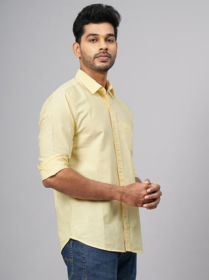 Yellow Solid Slim Fit Casual Shirt | Greenfibre