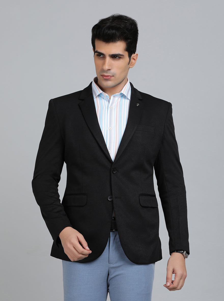 Black Solid Regular Fit Blazer | JB Studio