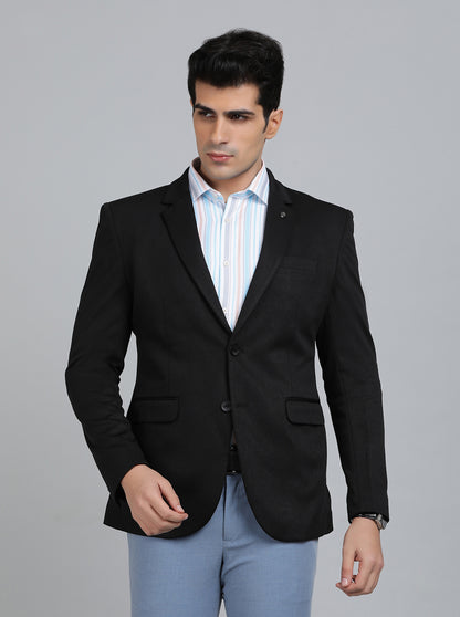 Black Solid Regular Fit Blazer | JB Studio