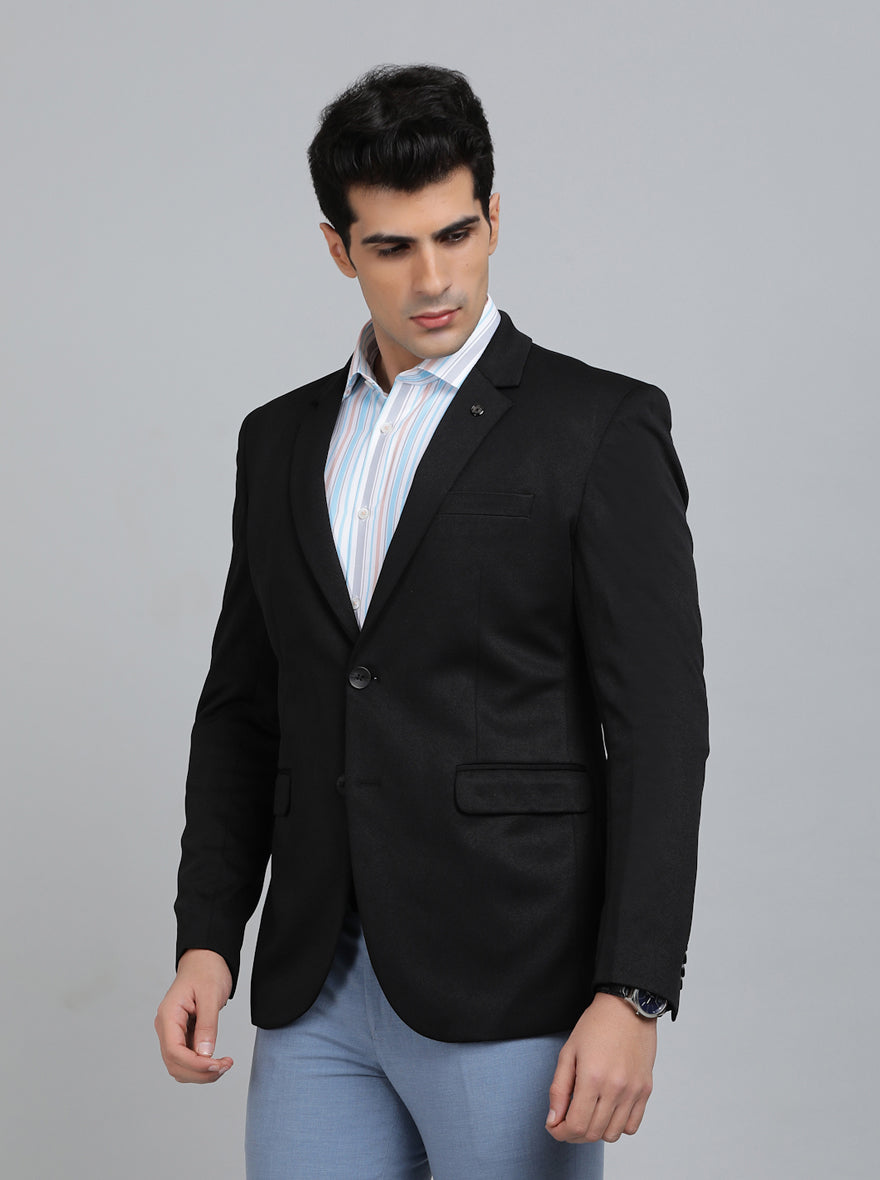 Black Solid Regular Fit Blazer | JB Studio