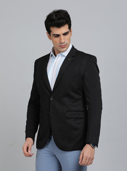 Black Solid Regular Fit Blazer | JB Studio