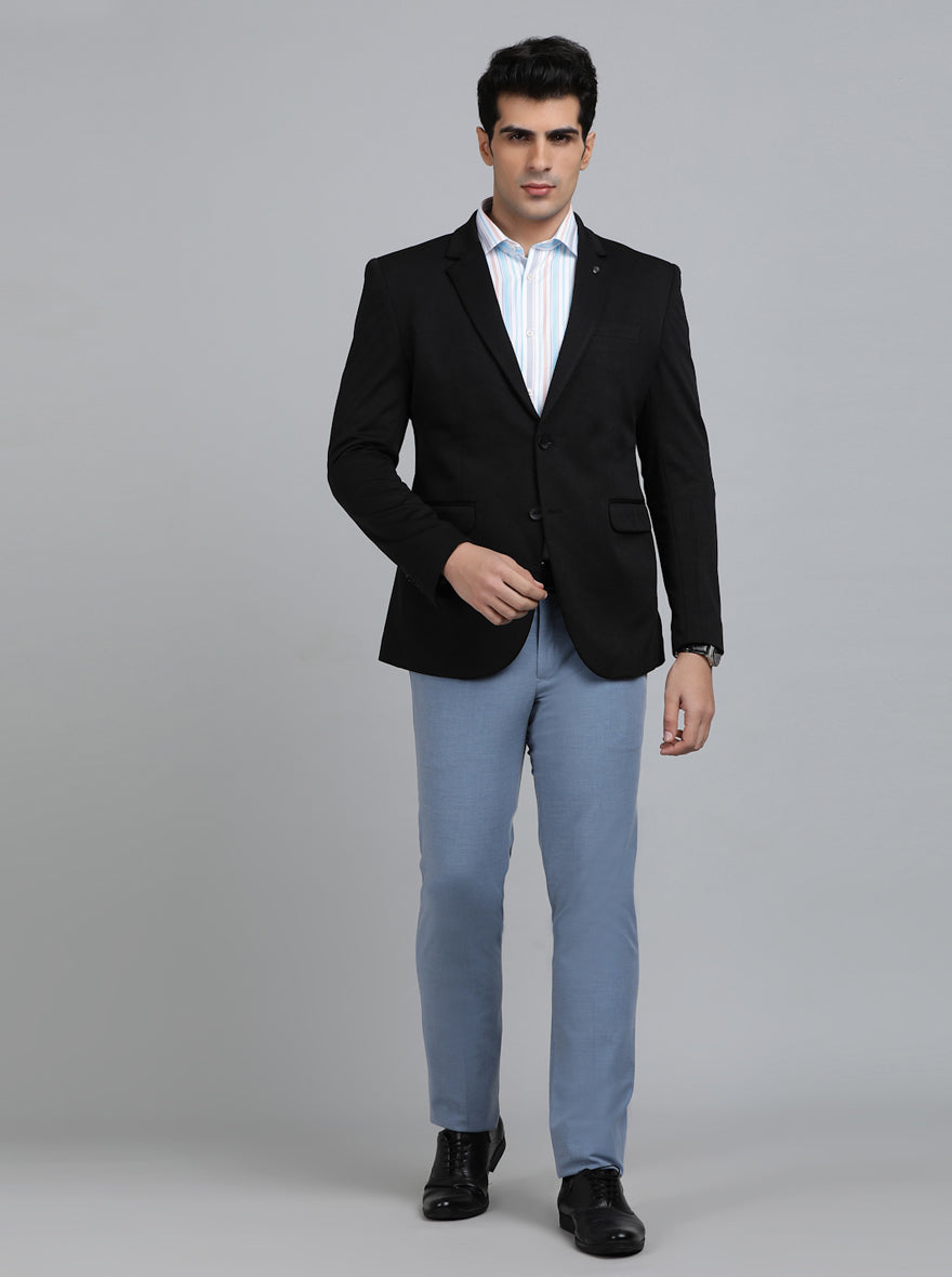 Black Solid Regular Fit Blazer | JB Studio