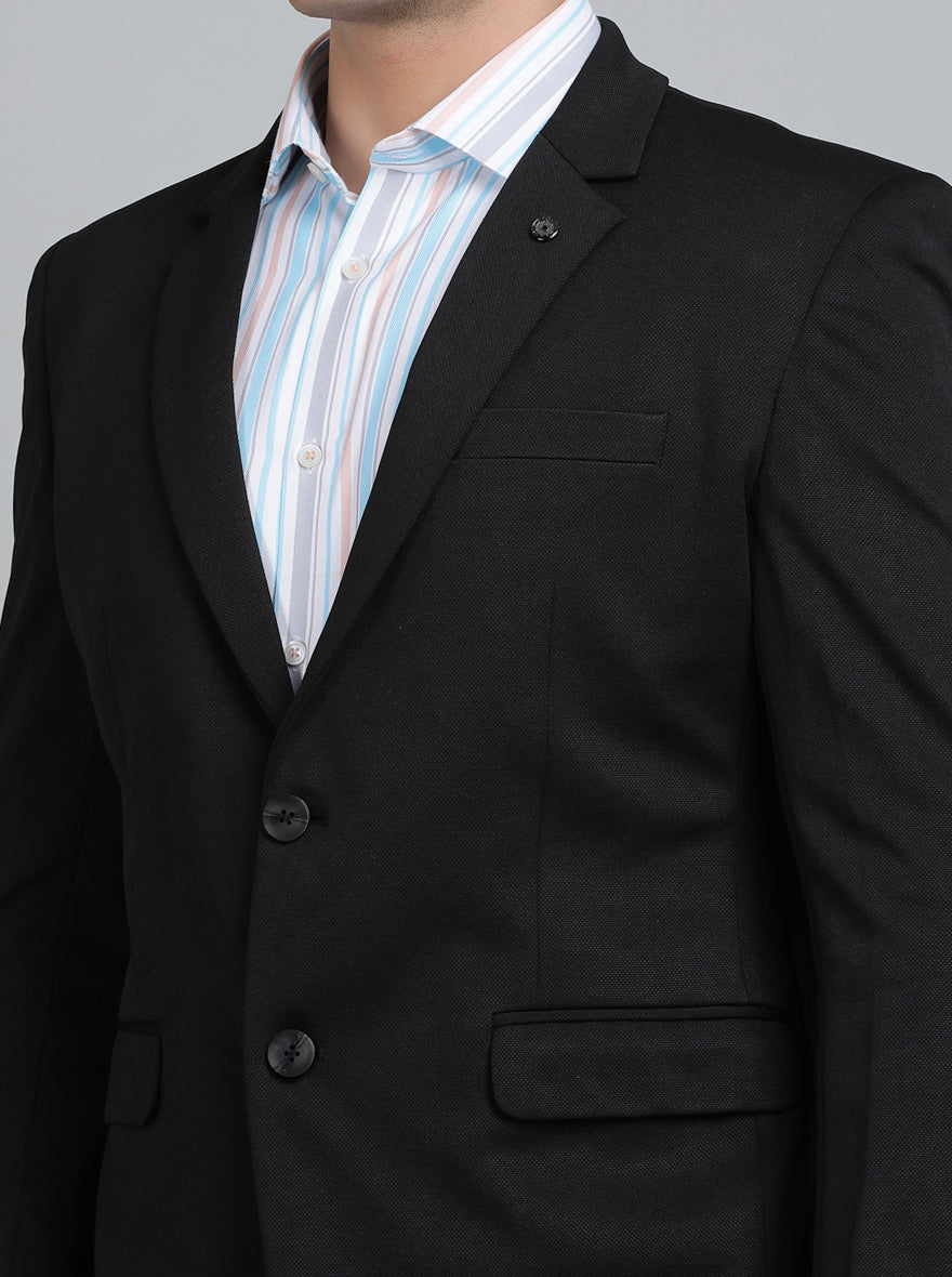 Black Solid Regular Fit Blazer | JB Studio