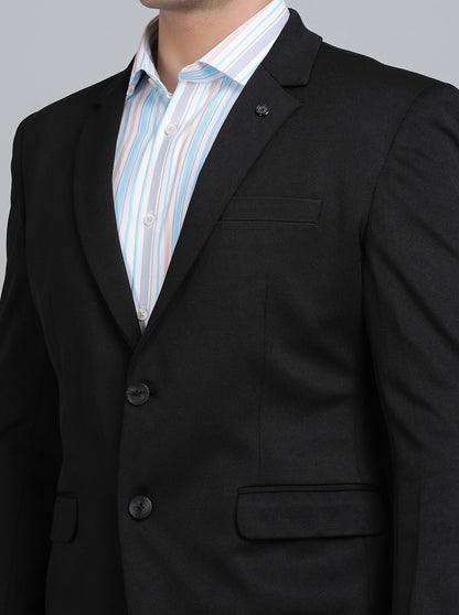 Black Solid Regular Fit Blazer | JB Studio