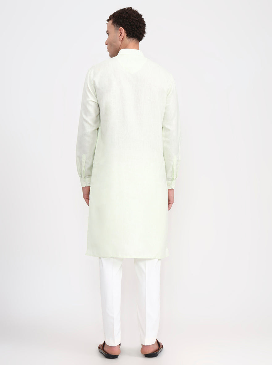 Pista Green Solid Regular Fit Modi Kurta | JadeBlue