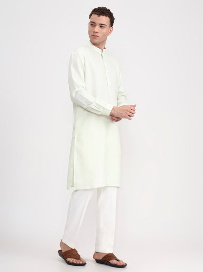 Pista Green Solid Regular Fit Modi Kurta | JadeBlue